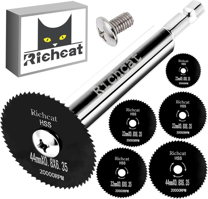 Richcat PVC Pipe Inside Cutter, Internal Plastic ABS Pipe Cutter Set, 1/4" Hex Shank, High Speed Steel (5 Black Saw Blades) - Image 1